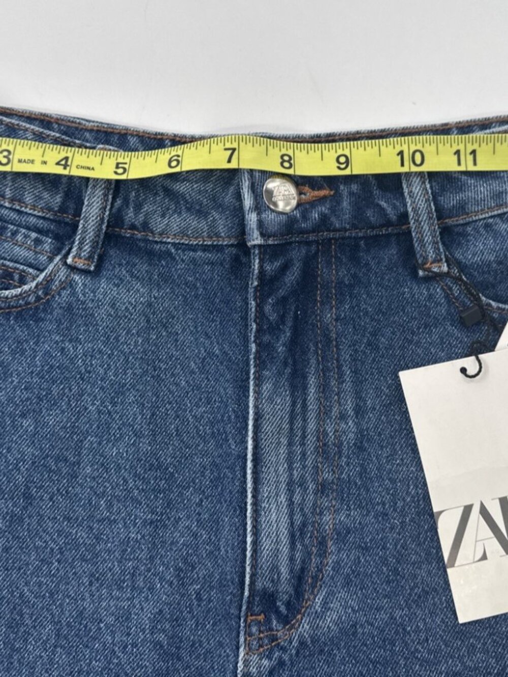 Zara Womens Denim Shorts 6 Blue Cuff Off Raw Hem High Waist Grunge Festival NEW - Picture 5 of 12